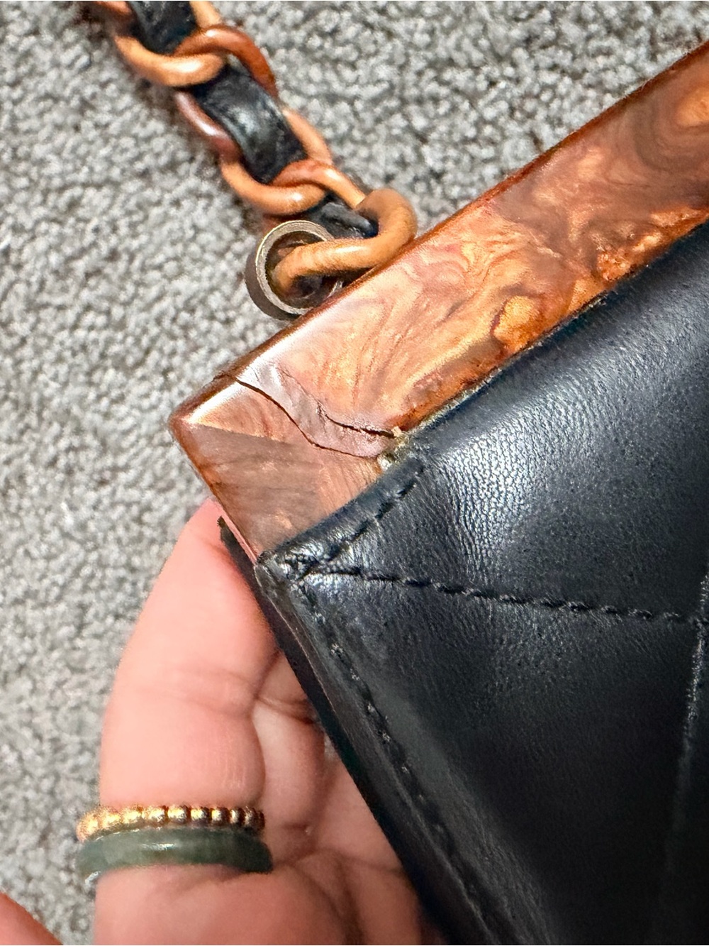 CHANEL Black Quilted Leather Shoulder Bag with Brown Wood Trim - Picture 3 of 11